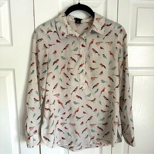 Ann Taylor Bird Novelty Print Womens Roll Tab Sleeve Top Size XSP Office Boho